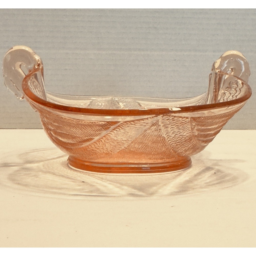 Vintage Fenton Pink Depression Glass Double Swan Bowl  1930's Defect Read Wings